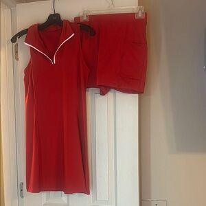 Red Sleeveless Tennis Activewear Dress and Shorts Set